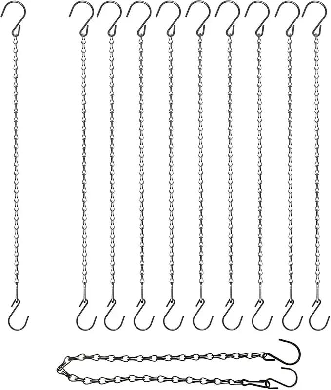 15 Pack BLK Storagehook Black Hanging Chains with Hooks, 21" Chain for Hanging Planter, Bird Feeders, Baskets Billboards Lanterns Wind Chimes Ornaments by GreenHaven Gardens