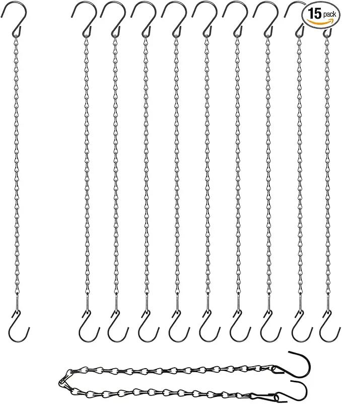 15 Pack 25" BLK Storagehook Black Hanging Chains with Hooks for Hanging Bird Feeders Planters Baskets Billboards Lanterns Wind Chimes Ornaments by GreenHaven Gardens