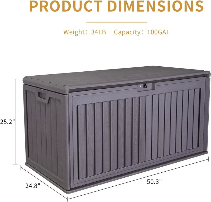 KUIKUI 130 Gallon Deck Box Waterproof, Pool Storage Box, Outside Resin Deck Box for Patio Cushions, Garden Tools and Sports Pools Equipment by GreenHaven Gardens