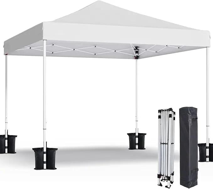 Shades 10x10 Pop Up Canopy,Heavy Duty Beach Tent with Carrying Bag for Easy Moving,Sun Shelter for Parties,Events,Camping,Outdoor Gazebo with 420D PU Coated Waterproof White Fabric,4 Sandbags by GreenHaven Gardens
