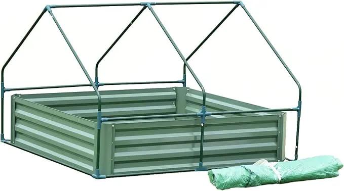 Aoodor 4 x 3 x 3 ft Raised Metal Garden Bed, Mini Greenhouse Kit with 2 Roll-up Zipper Doors for Vegetables, Herbs, and Flowers by GreenHaven Gardens