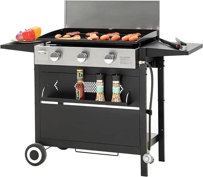 Sophia & William 27-Inch Flat Top Grill with Ceramic Coated Cast Iron Griddle, 3-Burner Propane Gas BBQ Griddle, Portable Outdoor Barbecue Grill,33,000 BTU,Black by GreenHaven Gardens