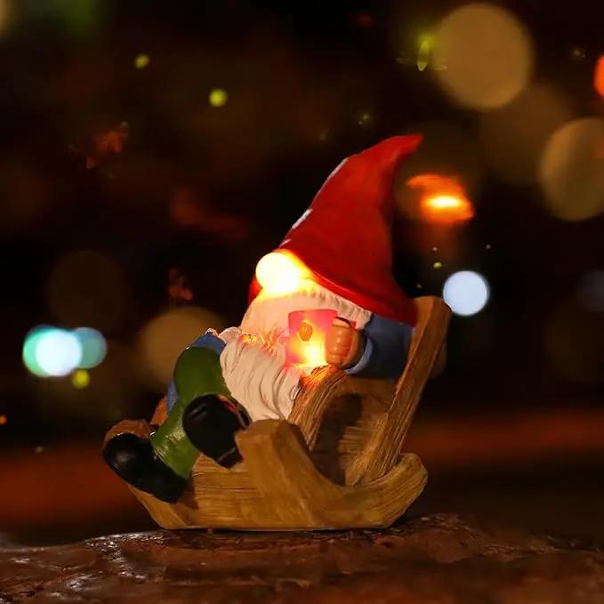 Solar Garden Gnomes Outdoor Statue with Solar Lights,7.1“ Figurine Lights Solar Garden Yard Decorations Outdoor Decorations for Patio,Yard,Lawn Ornament，Mom Gift Unique Housewarming Gifts by GreenHaven Gardens
