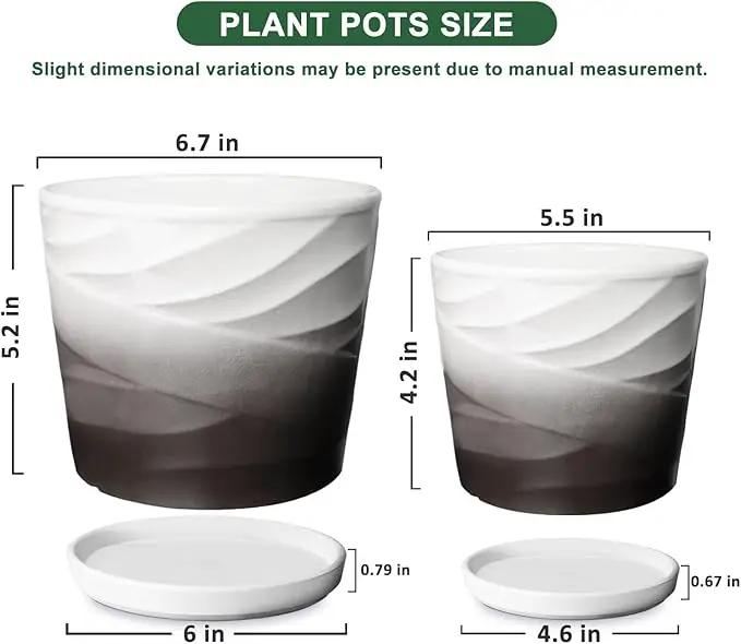 Ceramic Plant Pots,6.7 + 5.5 Inch,Set of 2,Planters with Drainage Hole and Saucer,Flower pots for Indoor Plants,Modern Design(Dark Gray+White) by GreenHaven Gardens