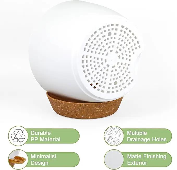 10/9/8 inch Medium Self Watering Pots, Planter, Plant Pots with Mesh Drainage Holes for Indoor Outdoor Garden Plants, Plastic Flower Pots with Removable Deep Reservoir, White with Brown by GreenHaven Gardens