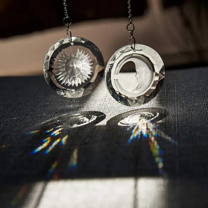 45mm Crystal Suncatcher Round Pendant Rainbow Maker for Home Car Decor (Moon and Sun) by GreenHaven Gardens