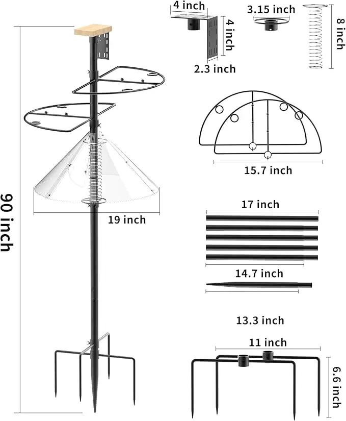 Bird Feeder Pole with Squirrel Baffle - 90 Inch Bird House Pole with Semicircular Hook for Outdoors, Squirrel Proof Baffle with Stainless Steel Spring for Better Defense, Slip-Fit Connection by GreenHaven Gardens