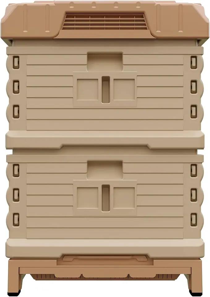 Ergo Insulated Bee Hive Set [NO Frames Included] (Double Deep, Tan Body Blue Entrance) by GreenHaven Gardens