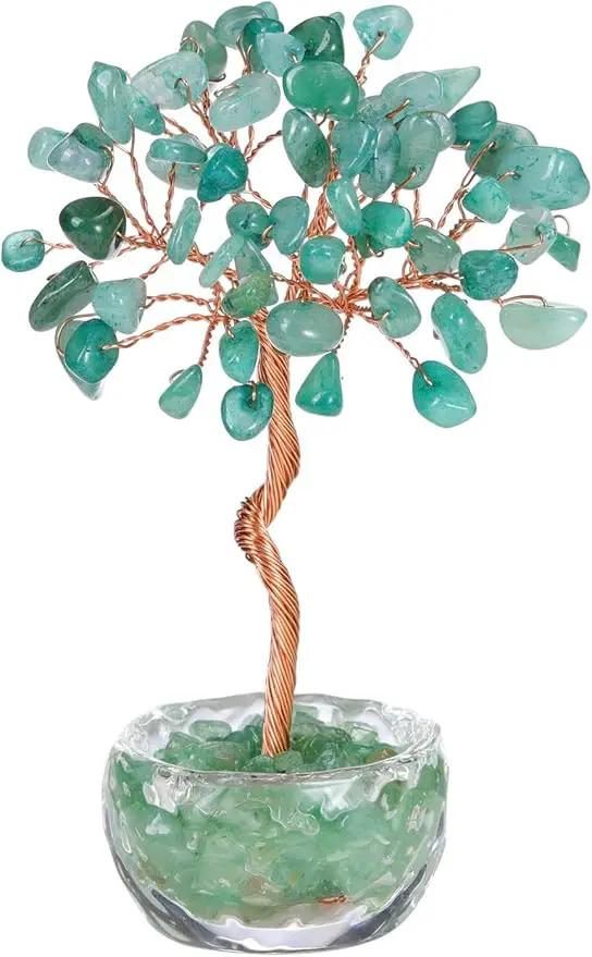 Jovivi Small Green Aventurine Crystal Tree, Natural Crystal Healing Stones Tree Glass Bowl Base Gemstone Money Trees Feng Shui Good Luck Home Desk Decor by GreenHaven Gardens