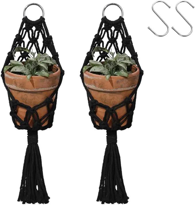 Artilady 2 Pack Black Macrame Plant Hanger Indoor - Large Hanging Planters for Wall Plants Holder Short Hademade Boho Farmhouse Rustic Home Decor by GreenHaven Gardens