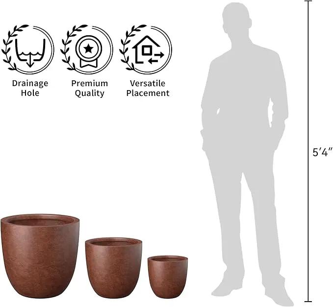 Kante 14 Inch Dia Round Concrete Planter, Indoor Outdoor Large Plant Pot with Drainage Hole and Rubber Plug for Home Patio Garden, Rusty by GreenHaven Gardens