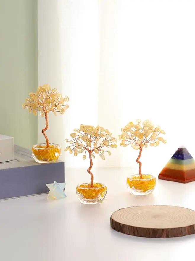 Jovivi Small Citrine Crystal Tree, Natural Crystal Healing Stones Tree Glass Bowl Base Gemstone Money Trees Feng Shui Good Luck Home Desk Decor by GreenHaven Gardens