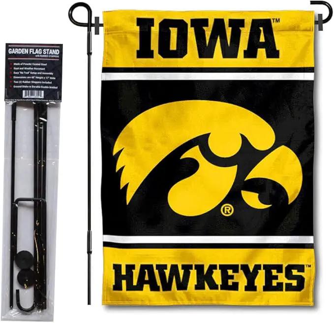 College Flags & Banners Co. Iowa Hawkeyes Garden Flag with Stand Holder by GreenHaven Gardens