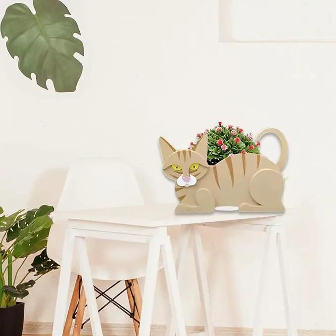 Yellow Cat Planter Plant Pots,Cute Garden Cat Flower Planter,Cat Planters Birthday Gifts for Women,Office,Indoor/Outdoor Decor（12.5 * 5.6 * 7.8in） by GreenHaven Gardens