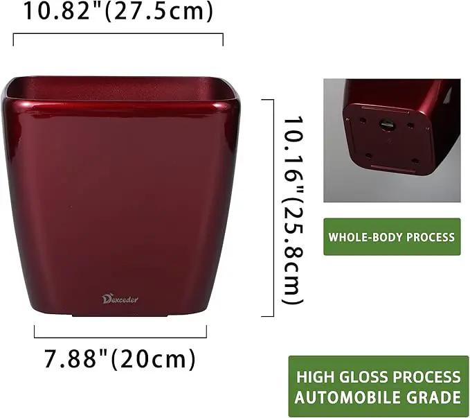 Dexceder 11x10 Self Watering Planter Indoor Outdoor, Inner Mat Design, Thickened Table Flower Plant Pot with Water Level Indicator (Red High Gloss) by GreenHaven Gardens