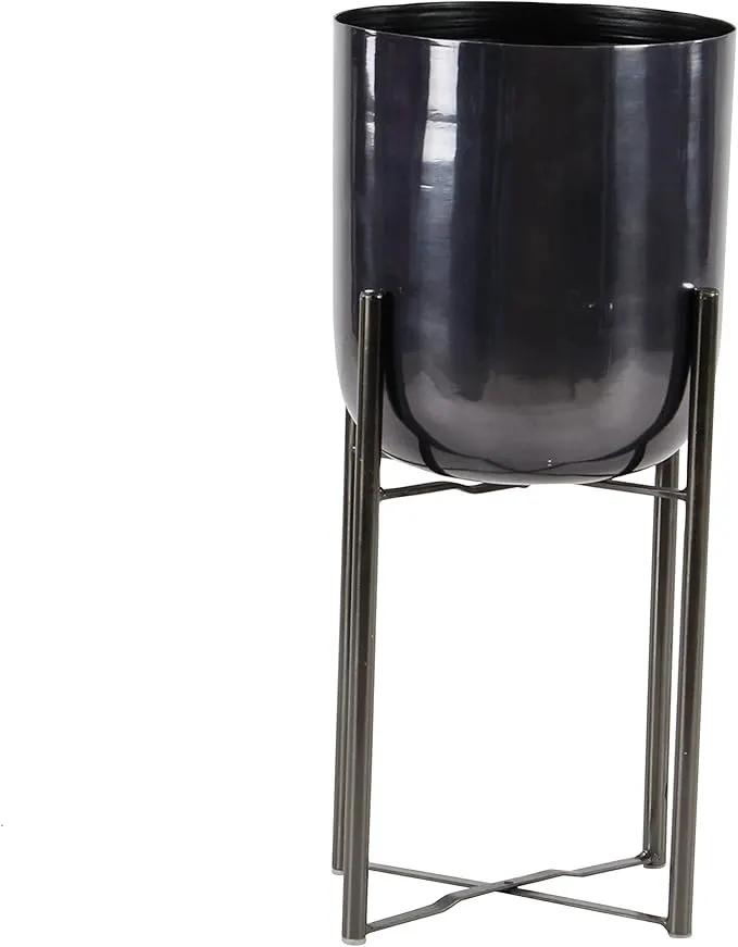 CosmoLiving by Cosmopolitan Metal Indoor Outdoor Planter Dome Large Planter Pot with Removable Stand, Set of 2 Planters 19", 22"H, Black by GreenHaven Gardens