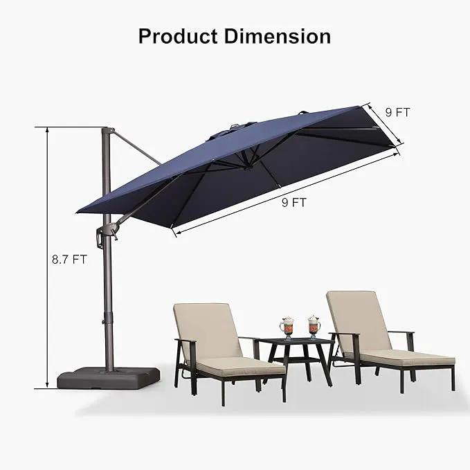 PURPLE LEAF 9 Feet Patio Umbrella Square Cantilever Umbrella Outdoor with 360° Rotation and Aluminum Offset Hanging for Pool Deck Garden Backyard, Navy Blue by GreenHaven Gardens