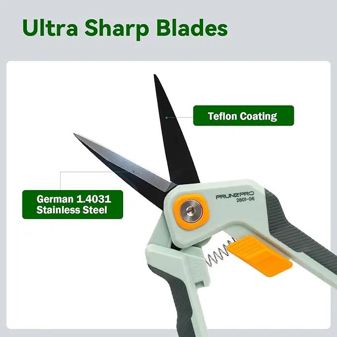 PrunePro Garden Scissors Pruning Shears Sharp Stainless Steel Non-Stick Teflon Coating Blade for Precise Cuts Garden Snip Bonsai Clippers for Plants Rose Flower 3 Pack by GreenHaven Gardens