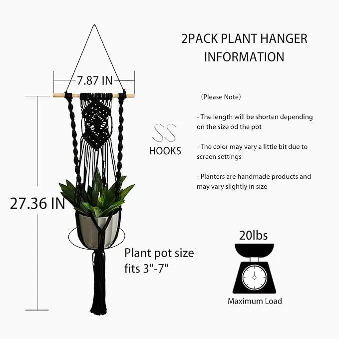 Artilady Black Plant Hanger Macrame Hanging Planter for Indoor Boho Plants Holder with Hooks Hanging Plant Basket Outdoor Window Wall Plants Home Decor by GreenHaven Gardens