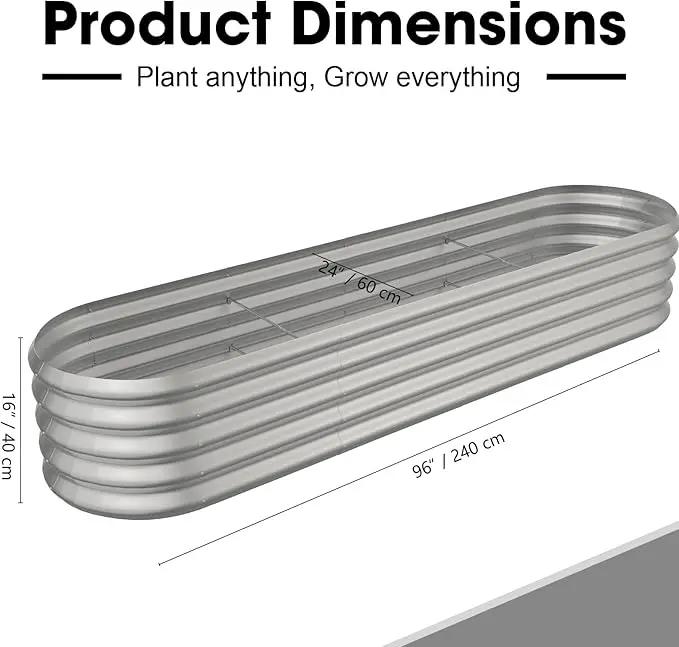 8x2ft Oval Galvanized Raised Garden Bed Kits 16" Tall Outdoor Large Metal Modular Planter Box 9-in-1 Raised Beds for Gardening,Vegetables,Fruits,Flowers & Herbs (Silver) by GreenHaven Gardens