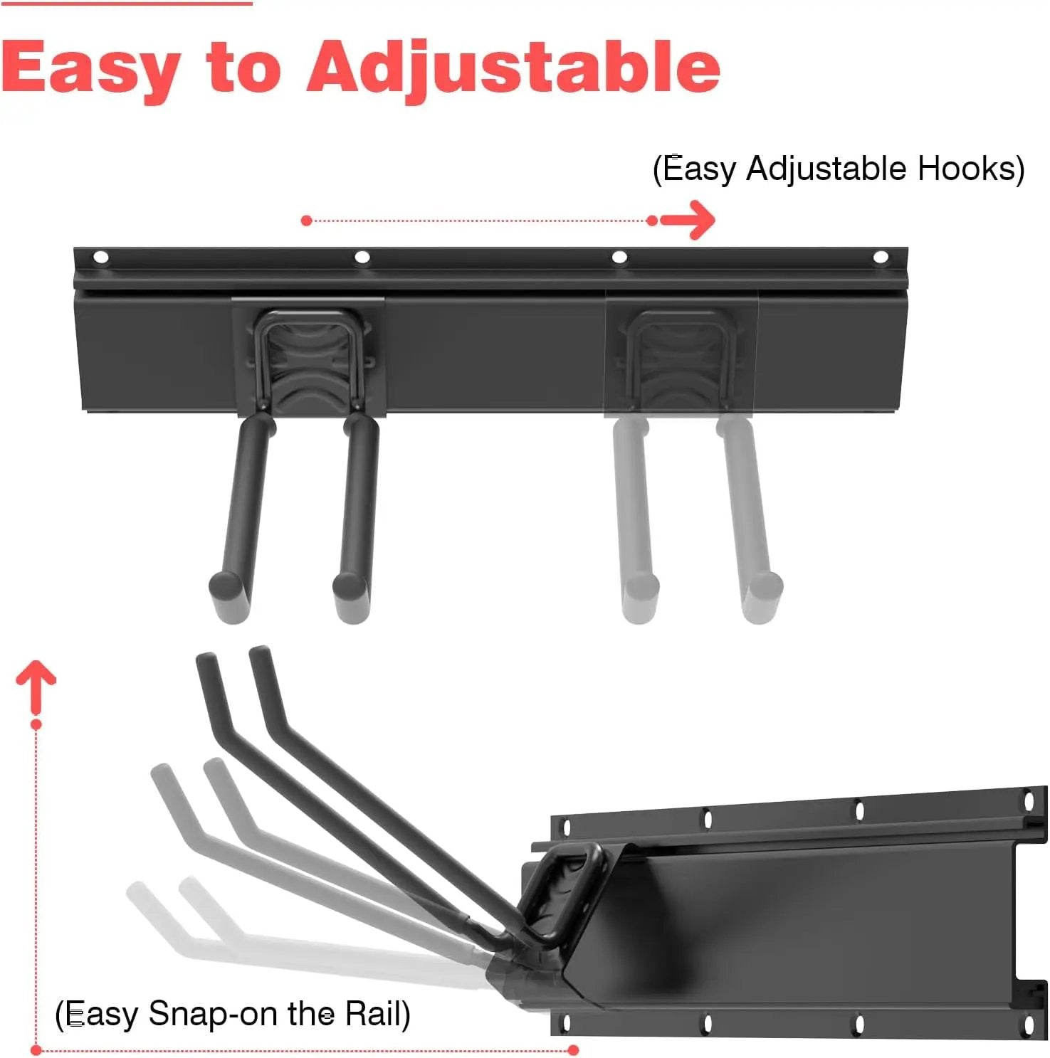 Wall-Mounted Garage Tool Organizer: 64 Inch Heavy-Duty Garden Rack & Wall Storage System - 4 Rails 10 Non-Slip Hooks for Folding Chairs, Ladders & DIY Tools by GreenHaven Gardens