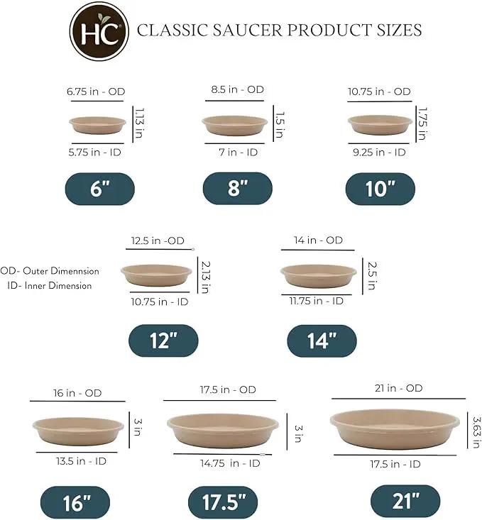 The HC Companies 10 Inch Round Plastic Classic Plant Saucer - Indoor Outdoor Plant Trays for Pots - 10.75"x10.75"x1.75" Sandstone by GreenHaven Gardens