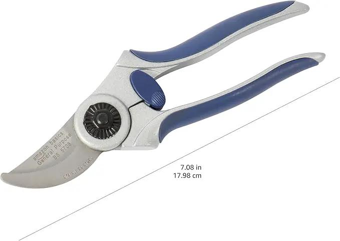 Amazon Basics Professional Hand Pruners, Pruning Shears for gardening, 7-inch Steel Bypass Garden Scissors, Blue by GreenHaven Gardens
