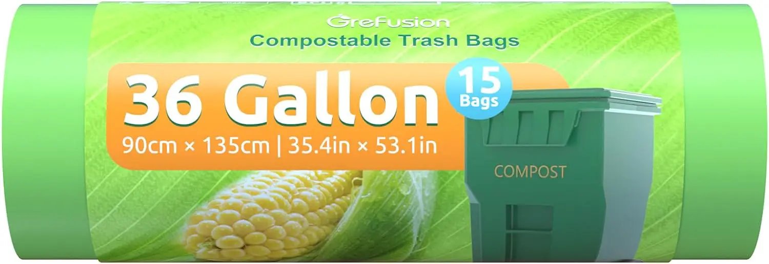 Compostable 36 gallon Trash Bags, Extra Thick 1.28 Mills, Compost 36 Gal Trash Bags (Kitchen Tall Garbage Bags), Compostable Lawn & Leaf Yard Waste bags,ASTM D6400,Bpi Certified by GreenHaven Gardens