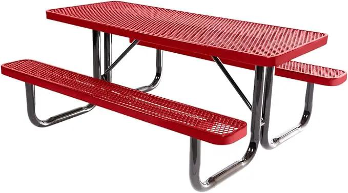 Coated Outdoor Furniture Heavy-Duty Portable Outdoor Picnic Table, Thermoplastic Coated Expanded Metal Commercial-Grade Patio Dining Furniture Made in America (6ft Rectangular, Textured Red) by GreenHaven Gardens
