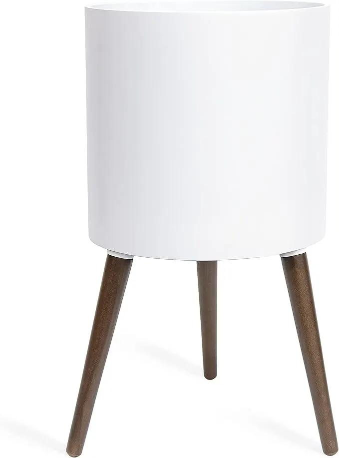 D'vine Dev 14 Inch Planter Pot with Stand, Mid-Century Tall Plant Pot with Legs for Indoor Plants, X-Large, White, 88-O-D-1 by GreenHaven Gardens