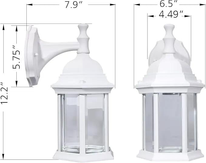 LIT-PaTH Outdoor Wall Lantern, Wall Sconce as Porch Lighting Fixture, E26 Medium Base Max 60W, Aluminum Housing Plus Glass, Matte White Finish, 1-Pack by GreenHaven Gardens