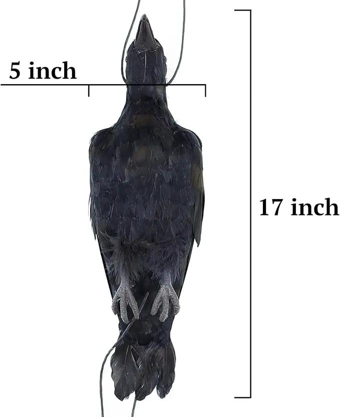 Etistta 17 inch Realistic Hanging Dead Crows Decoy Lifesize Extra Large Black Feathered Crow by GreenHaven Gardens