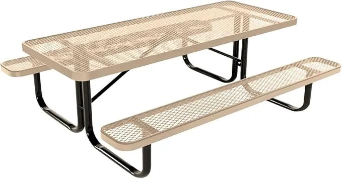 Coated Outdoor Furniture Heavy-Duty Portable Outdoor Kids Table, Expanded Metal Kids Picnic Table, Commercial-Grade Picnic Table, Made in America (6ft Rectangular, Childrens, Tan) by GreenHaven Gardens