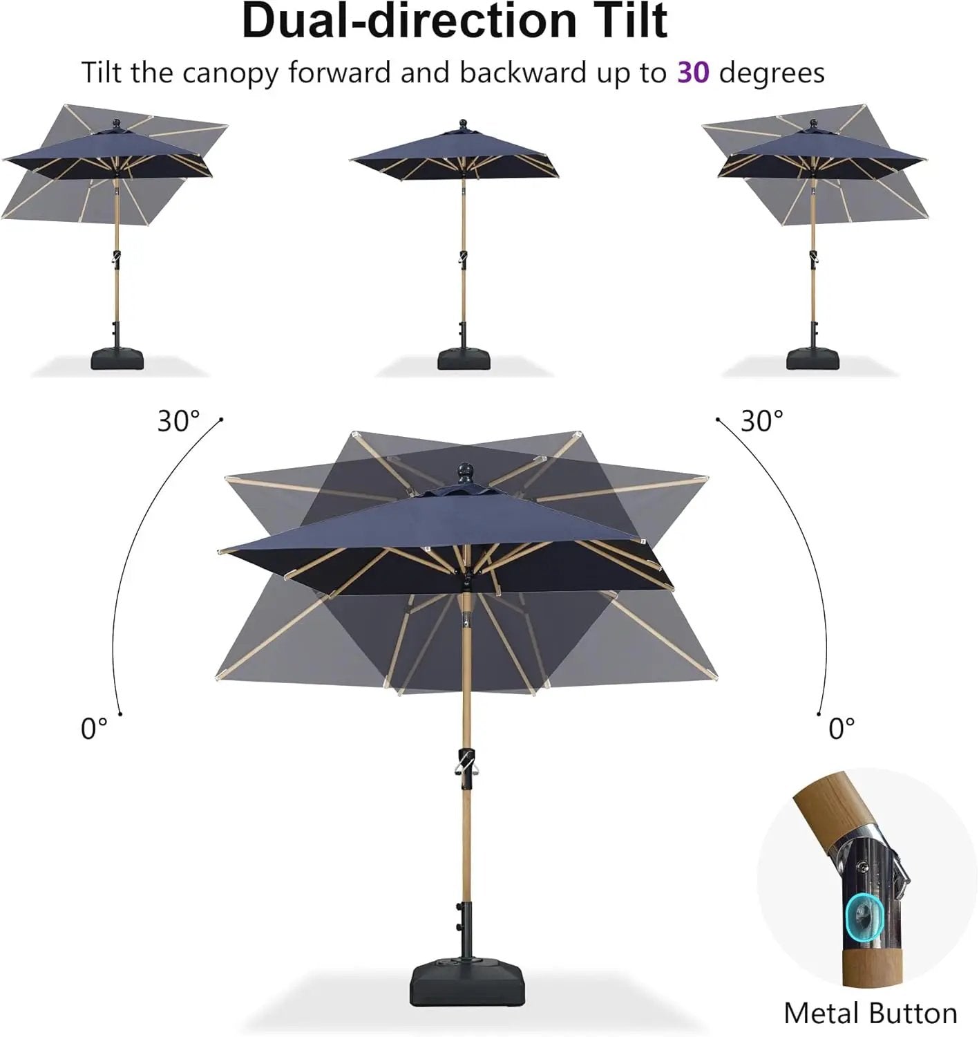 PURPLE LEAF 6' x 6' Market Umbrella Outdoor Table Umbrella Aluminum Patio Umbrella with Push Button Tilt & 8 Sturdy Ribs and Crank Outdoor Umbrellas for Deck Backyard Beach, Navy Blue by GreenHaven Gardens