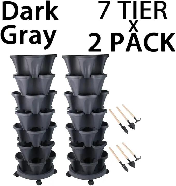 Vertical Planter 7 Tier Stackable Planters Garden Planters Strawberry Herb Flower and Vegetable Planter Indoor Outdoor Gardening Pots with Removable Wheels and Tools by GreenHaven Gardens