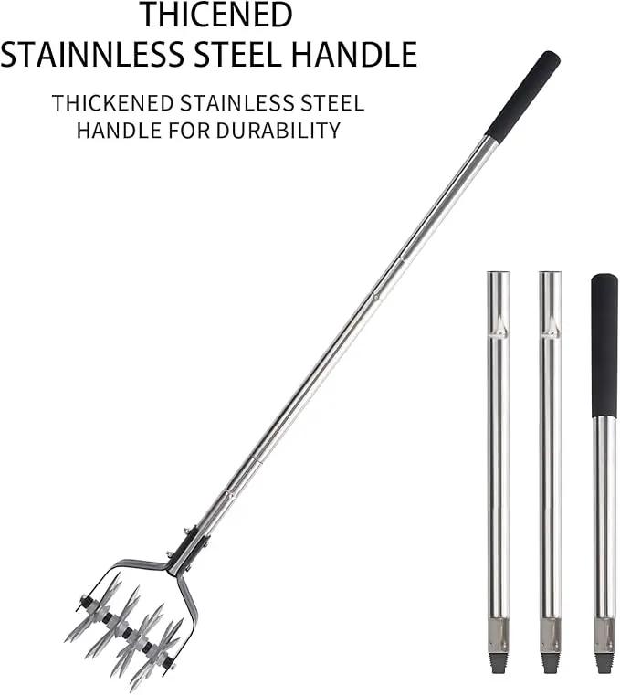 Rotary Cultivator Tool, Adjustable Garden Hand Tiller Cultivator, Long Handle Rotary Cultivator, Aerate, Weed, Plant, Garden Cultivator for Soil Mixing or Reseeding Grass by GreenHaven Gardens