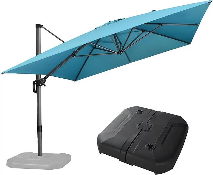 PURPLE LEAF 10' X 13' Patio Umbrella with Base Outdoor Cantilever Rectangle Offset Umbrella with 360-degree Rotation for Garden Deck Pool Patio Turquiose by GreenHaven Gardens
