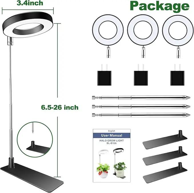 Plant Grow Light, 48 LEDs Full Spectrum Grow Light for Indoor Plants, Height Adjustable Small Halo Light with Base, 3 Optional Spectrums, Auto Timer 3/9/12Hrs, 10 Brightness, 3 Pack by GreenHaven Gardens