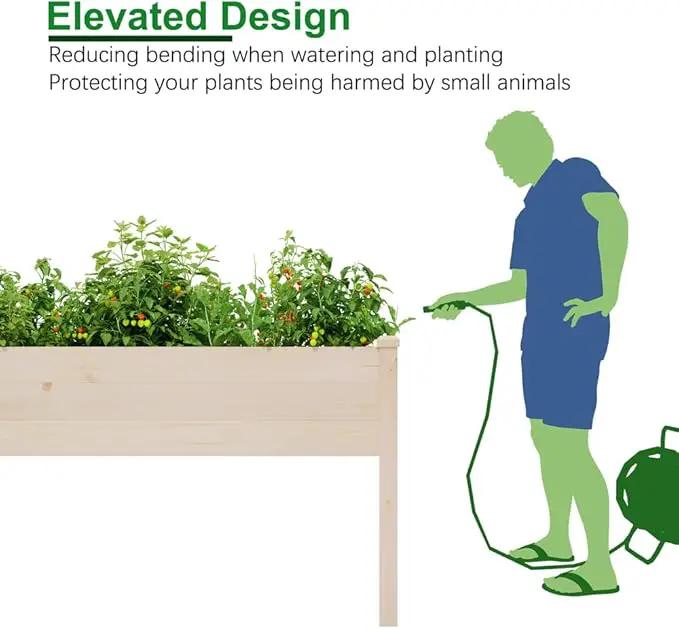 Raised Garden Bed 48.5x24.4x30 Inch, Elevated Wood Planter Box with Legs for Vegetable Flower Herb Outdoors Backyard, Patio, Balcony with Liner (Natural Wood) by GreenHaven Gardens