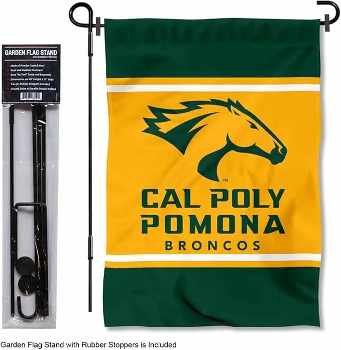College Flags & Banners Co. Cal Poly Pomona Broncos Garden Flag with Stand Holder by GreenHaven Gardens