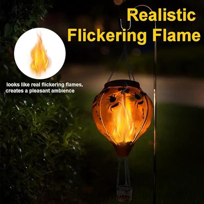Hot Air Balloon Solar Lantern with Flickering Flame, Glass Hanging Garden Lights Outdoor Waterproof for Tree Yard Patio Mother's Day Gift, 18" H Bee by GreenHaven Gardens