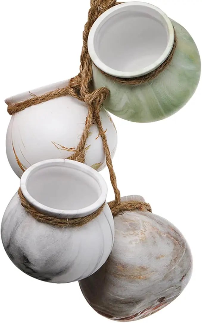 SOUJOY 6 Pack Hanging Succulent Planters, 4'' Mini Ceramic Wall or Ceiling Mount Dangling Plant Pot, Hanging Flower Pot with Jute Rope for Indoor Outdoor Decor, Light Beige by GreenHaven Gardens