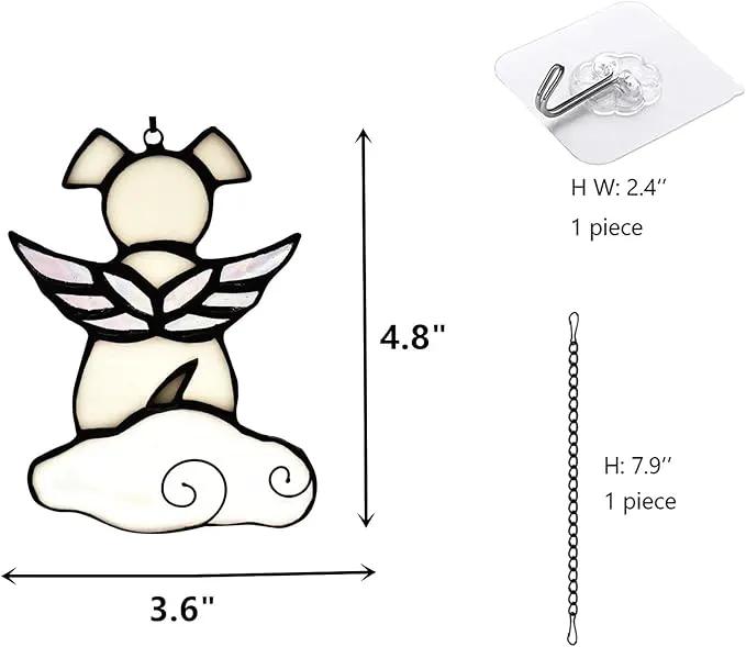 Stained Glass Angel Wings Dog Memorial Gifts for Loss of Dog Sympathy Gift Suncatcher, Rainbow Bridge Pet Passing Away Remembrance in Memory, Dog Bereavement Gifts for Loss of Pet,White by GreenHaven Gardens