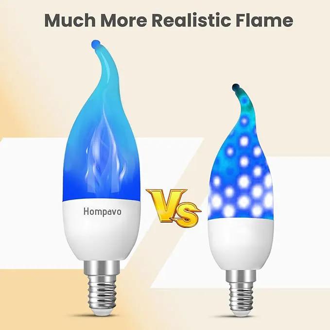 Hompavo 【Upgraded LED Flame Light Bulbs, 3 Modes Flickering Light Bulbs, E12 Chandelier Base Candle Fire Light Bulb for Halloween Christmas Party Porch Indoor & Outdoor Home Decoration, Blue 6 Pack by GreenHaven Gardens