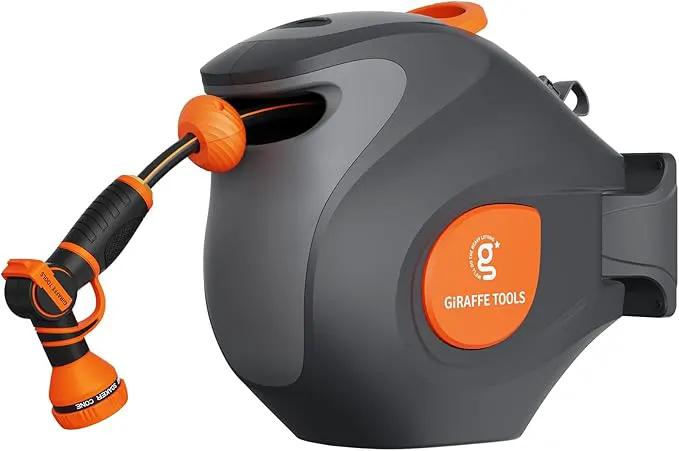 Giraffe Tools BW35 Retractable Garden Hose Reel | Wall-Mounted, Automatic Rewind, 100ft 1/2" Hose with 9-Pattern Spray Nozzle | Outdoor, Lawn, Garden & Car Cleaning Use by GreenHaven Gardens
