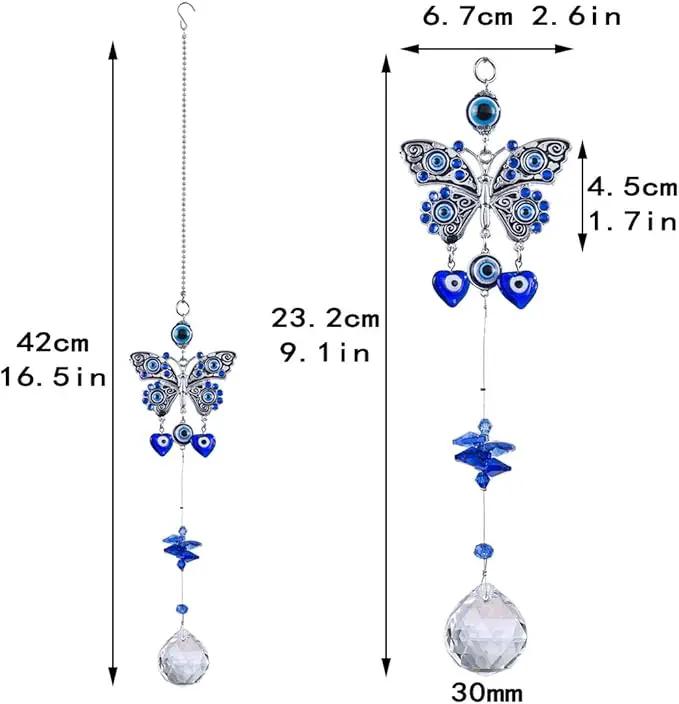 Turkish Blue Evil Eye Butterfly Wall Hanging with Crystal Suncatcher Ornament for Home Decor Protection Good Luck Blessing Housewarming Birthday Gift by GreenHaven Gardens