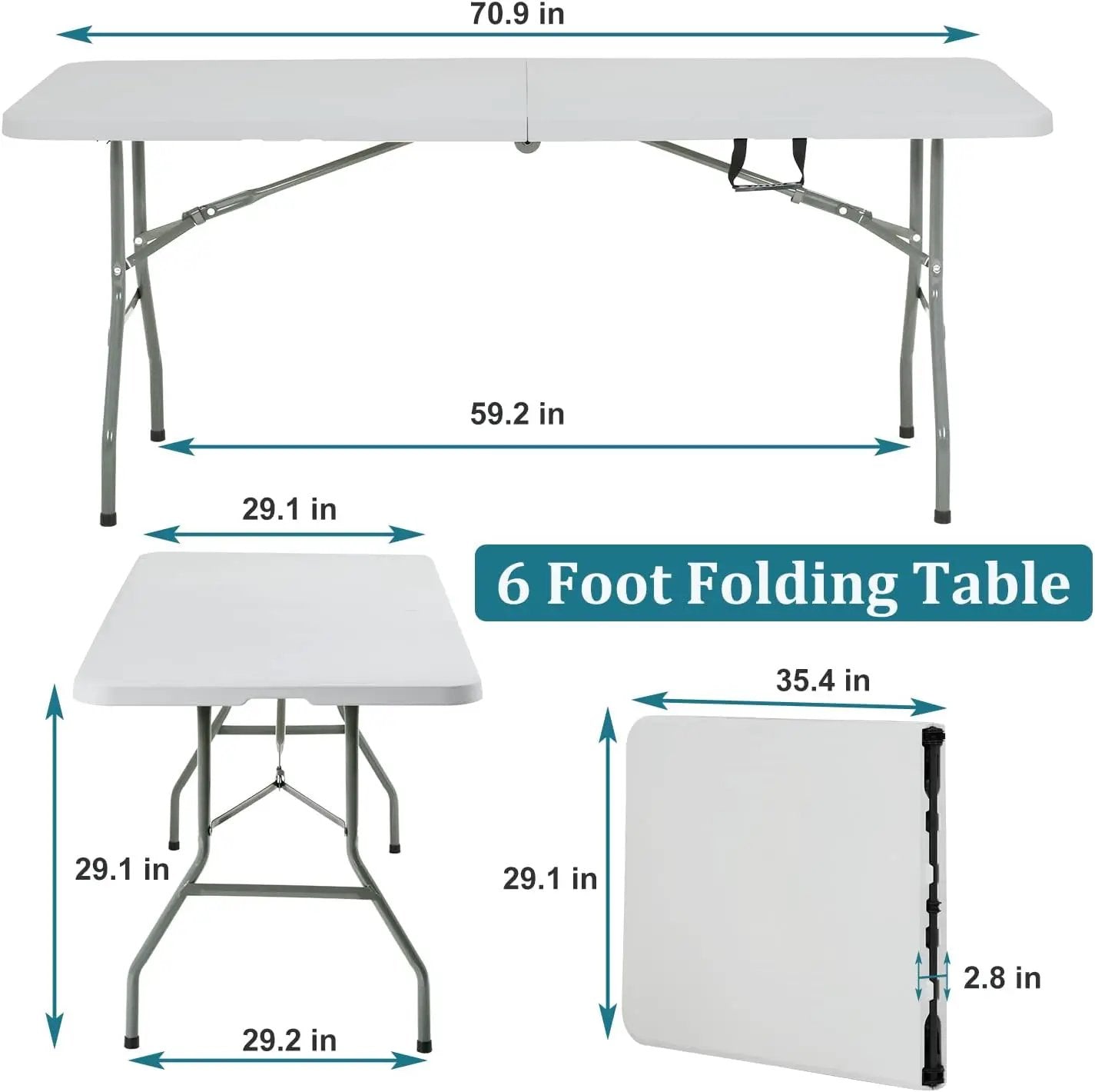 6FT Folding Table, Heavy Duty Plastic Table Portable Fold-in-Half Utility Table Indoor Outdoor Picnic Table w/Handle & Lock for Camping BBQ Party Wedding Market Events, 500LBS by GreenHaven Gardens