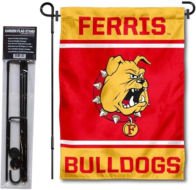 College Flags & Banners Co. Ferris State Bulldogs Garden Flag with Stand Holder by GreenHaven Gardens