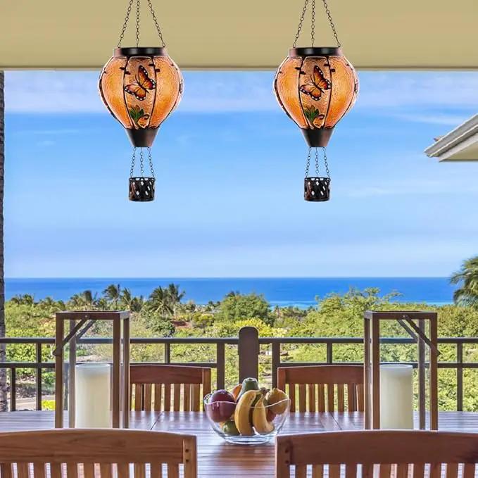 Starsoul Butterfly Hot Air Balloon Solar Lantern with Flickering Flame Light Glass Solar Powered Hot Air Balloon Lamp Waterproof Hanging Outdoor Solar Lantern for Yard Porch Backyard Decor by GreenHaven Gardens