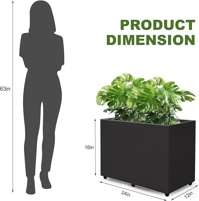 Planter Box Rectangular Block - 24×16×12IN Galvanized Steel Metal Long Box Planter Easy Installation Modern Outdoor Tall Planters All-Weather Use with Drainage Holes for Patio/Porch(Black) by GreenHaven Gardens